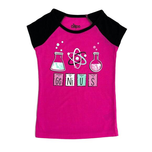 Circo Little Girl’s Size XS Pink Science Genius Graphic Short Sleeve Pajama Top - Picture 1 of 6